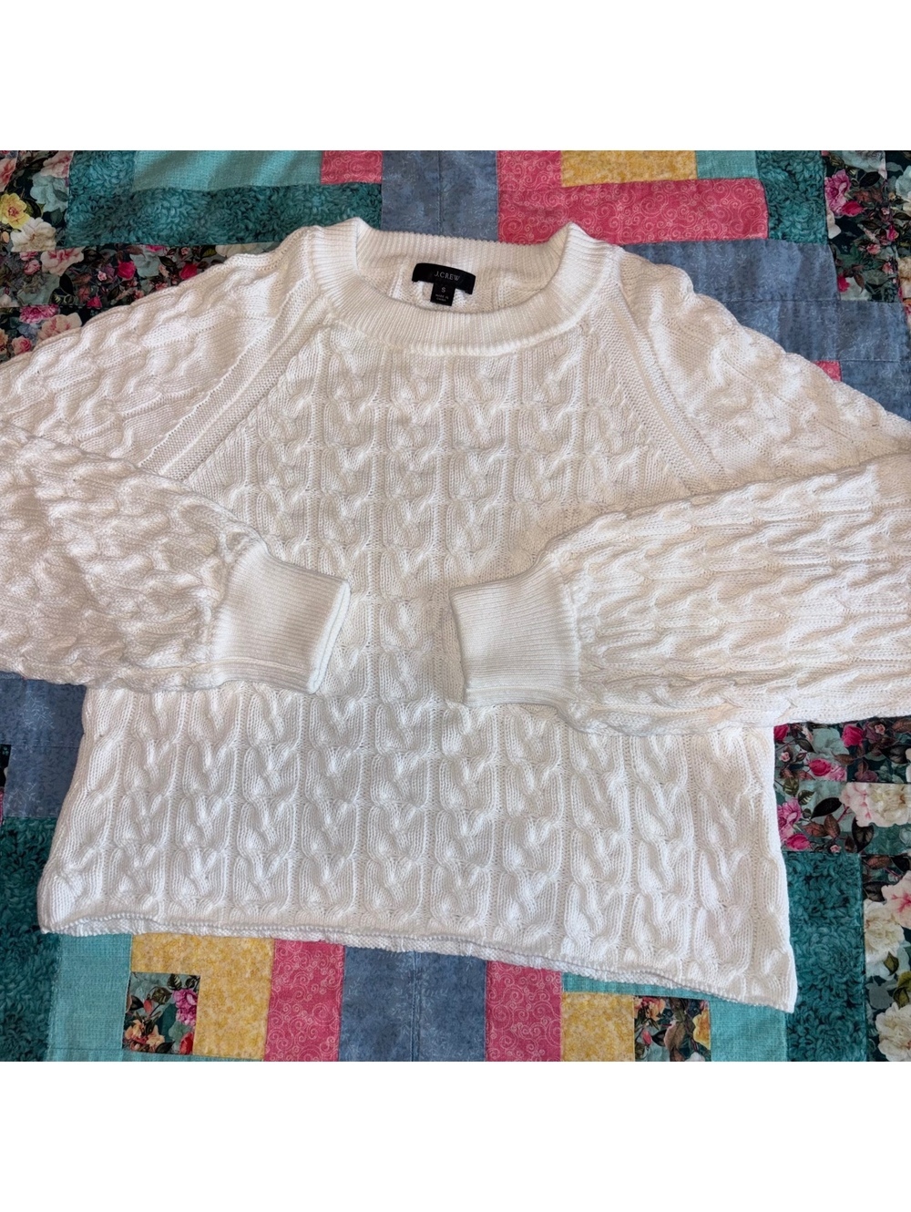 J.Crew Women's S White Cable Knit Cozy Outdoor Sweater Size Small Crewneck
